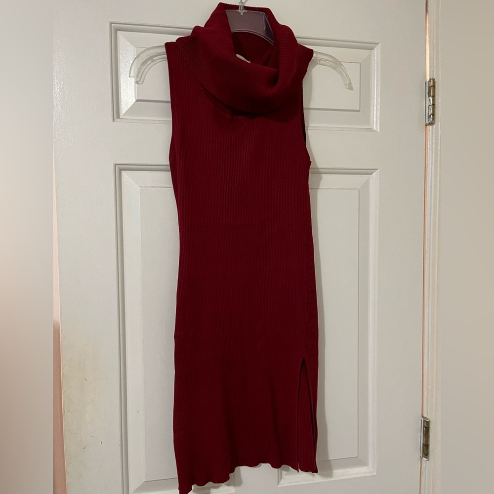 Burgundy cowl neck sleeveless sweater